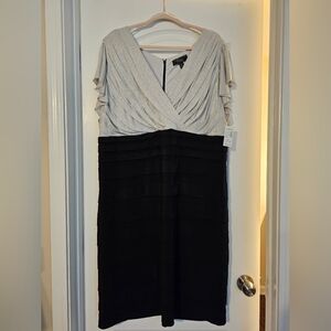 Dress Barn Silver and Black Sheath Dress with Flutter Sleeves